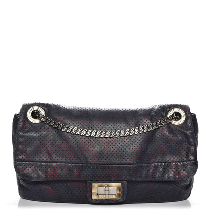 Chanel Calfskin Perforated Large Drill Flap Navy Blue 1 of 10