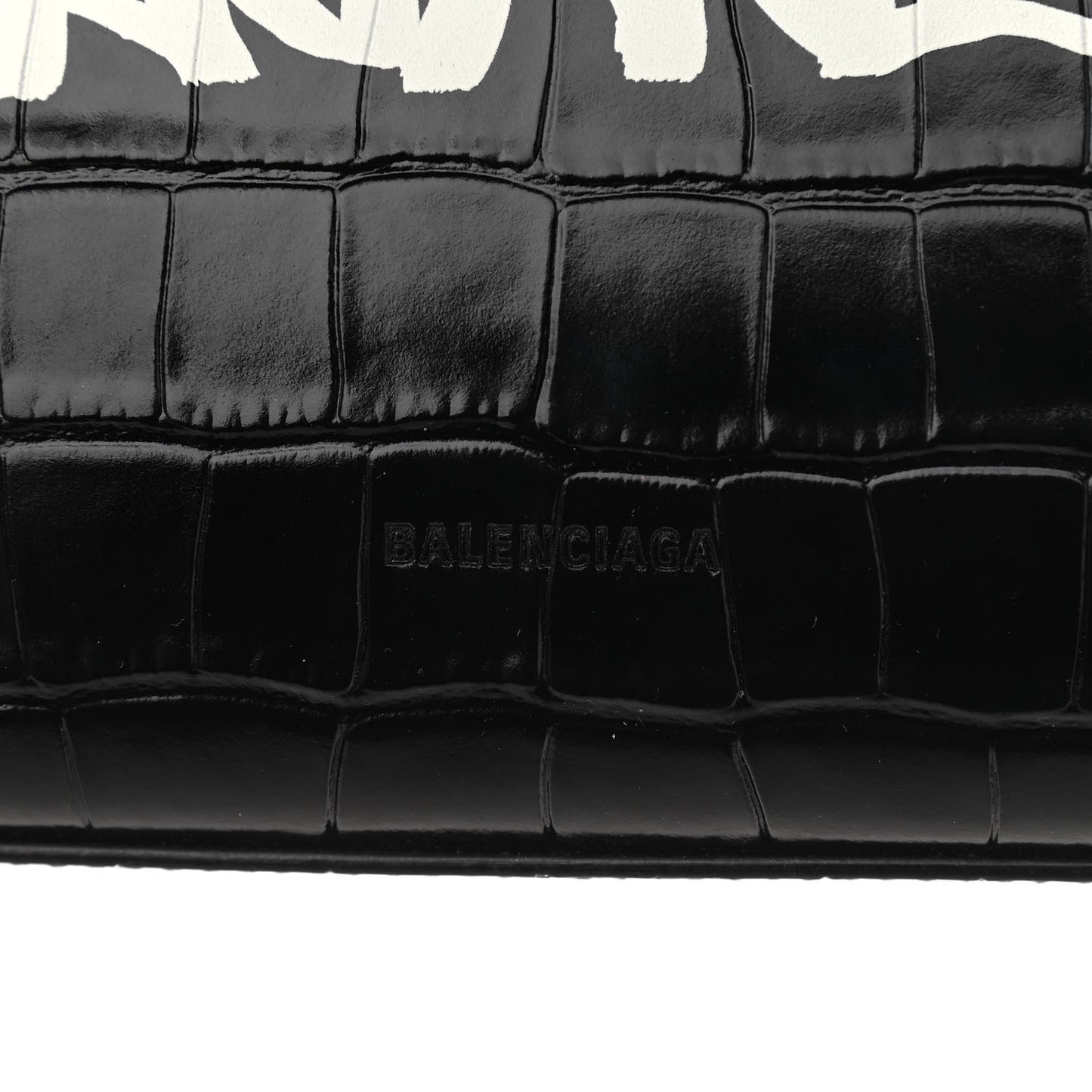 Shiny Calfskin Graffiti Logo Crocodile Embossed Medium Ghost Shoulder Bag Black White