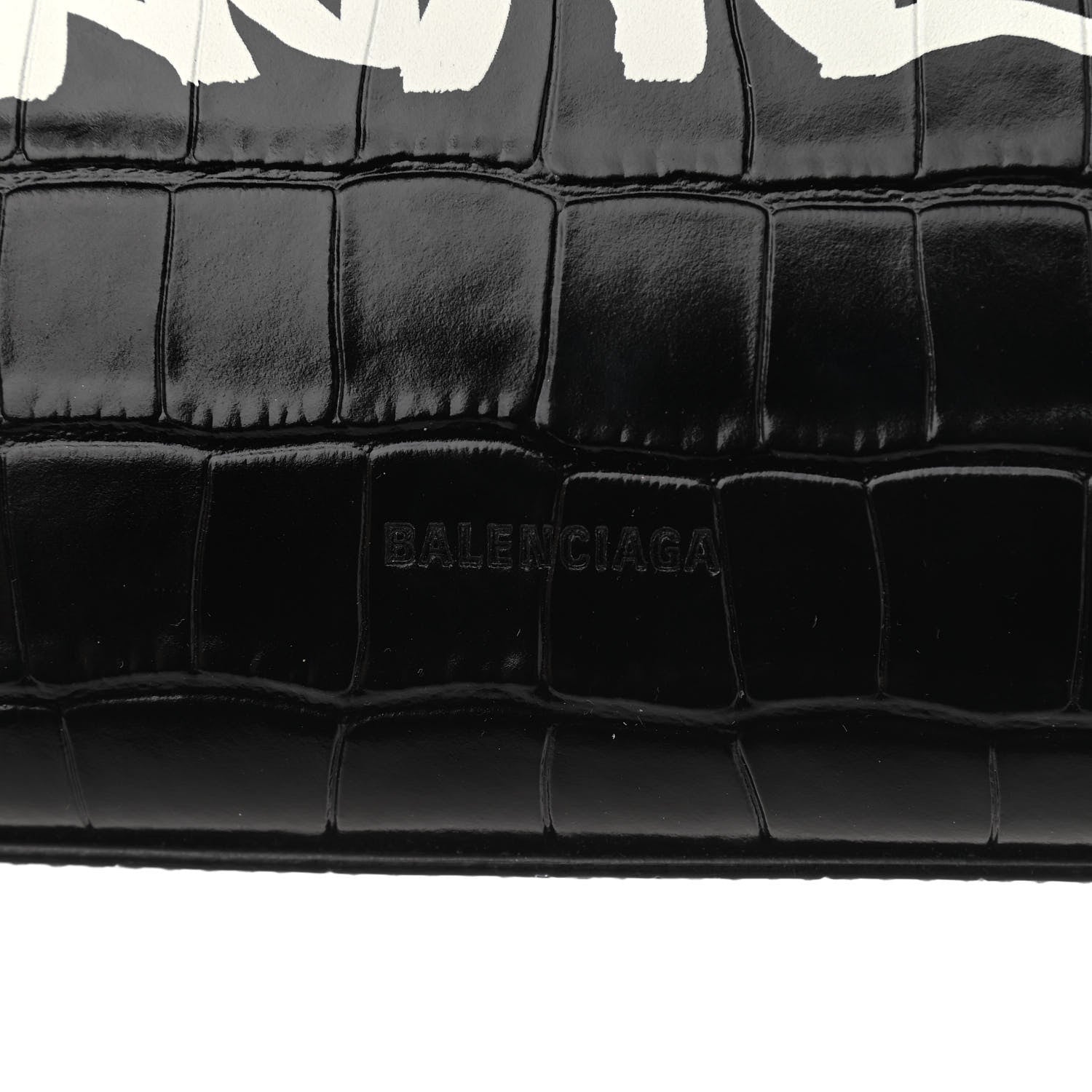 Balenciaga Shiny Calfskin Graffiti Logo Crocodile Embossed Medium Ghost Shoulder Bag Black White 7 of 11