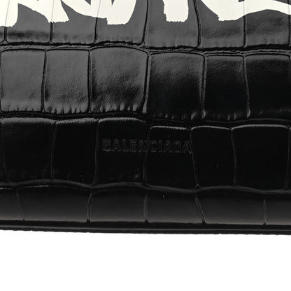Balenciaga Shiny Calfskin Graffiti Logo Crocodile Embossed Medium Ghost Shoulder Bag Black White 7 of 11