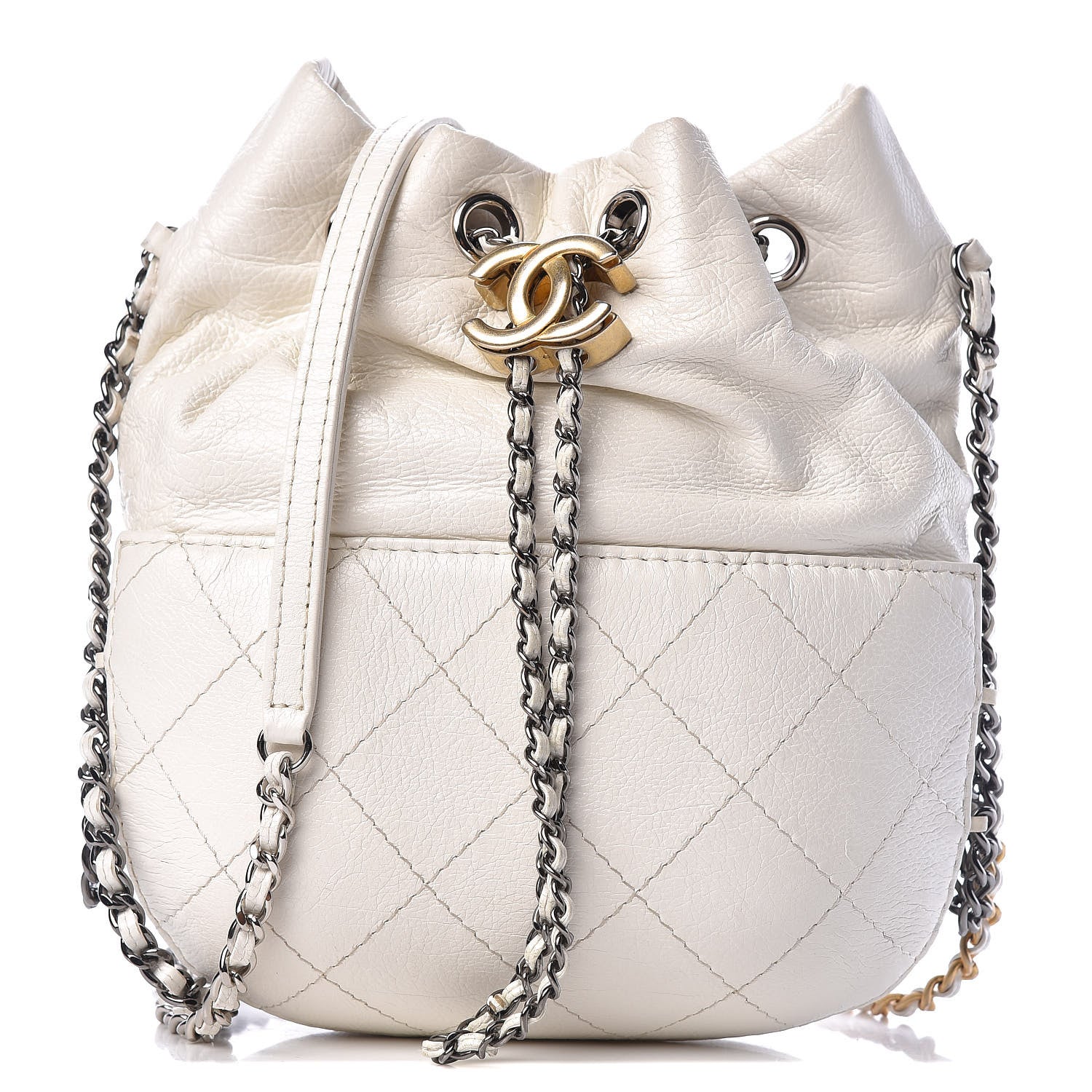 Chanel Aged Calfskin Quilted Small Gabrielle Bucket White 1 of 11