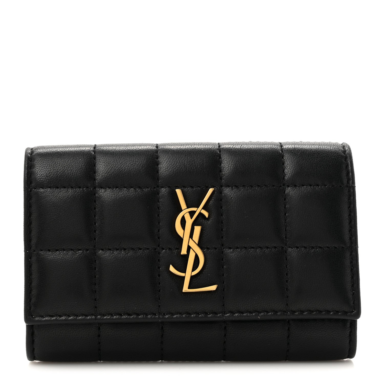 Saint Laurent Goatskin Carre Quilted Cassandre Compact Envelope Card Case Black 1 of 7