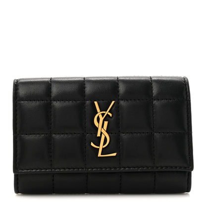 Saint Laurent Goatskin Carre Quilted Cassandre Compact Envelope Card Case Black 1 of 7