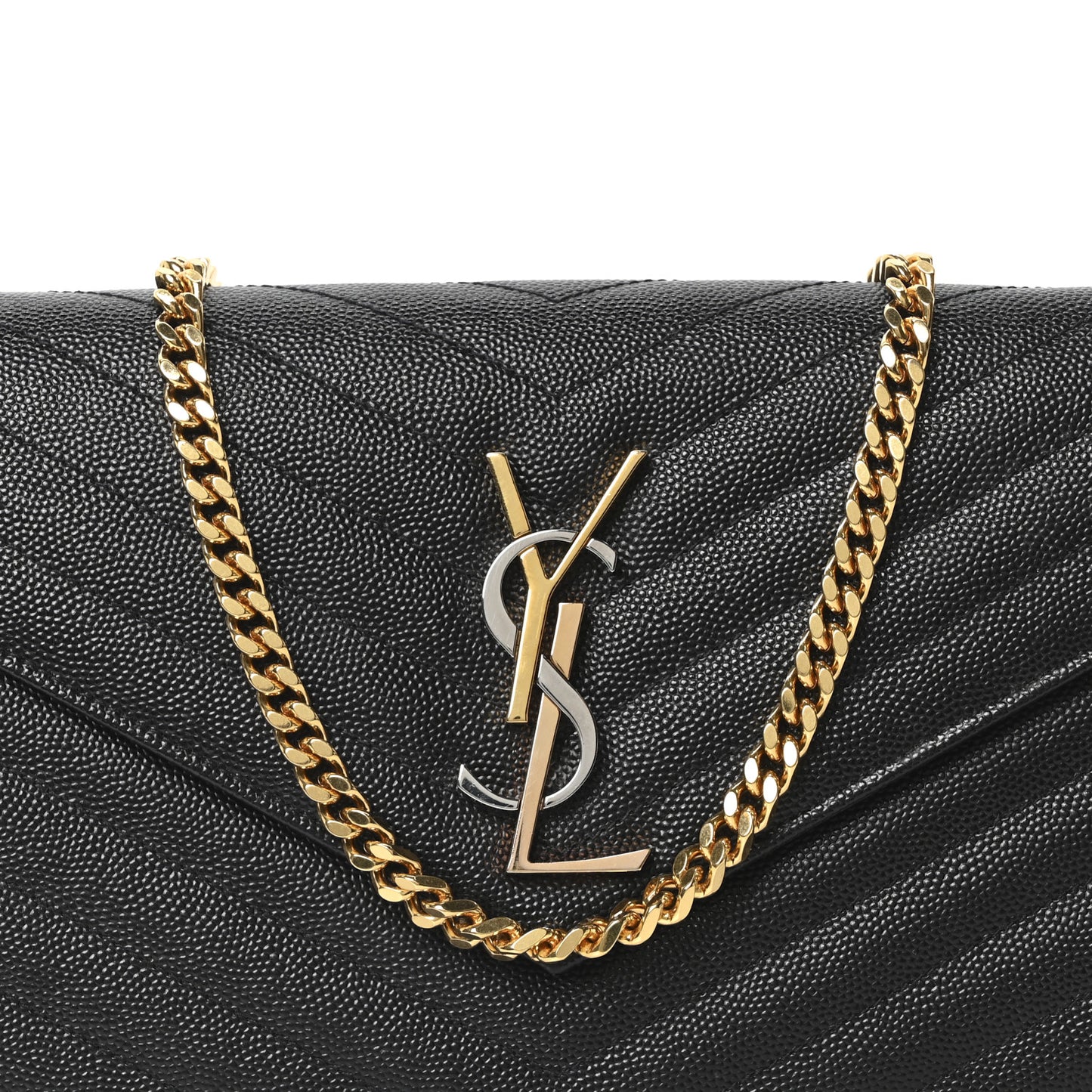 Grain De Poudre Matelasse Chevron Monogram Chain Wallet Black