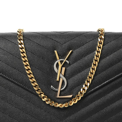 Saint Laurent Grain De Poudre Matelasse Chevron Monogram Chain Wallet Black 8 of 10