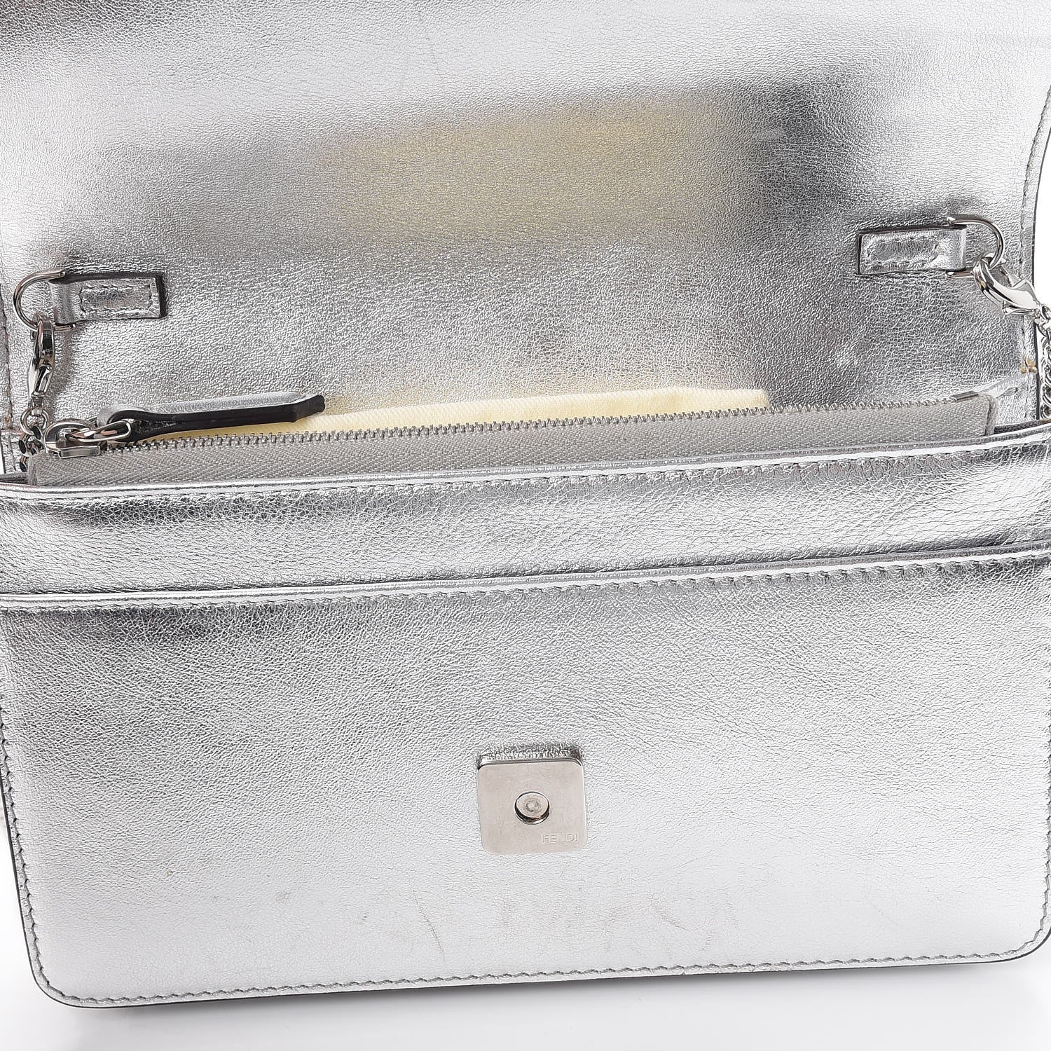 Fendi Vitello Catalan Mirror Flowerland Tube Wallet On Chain Argento 8 of 11