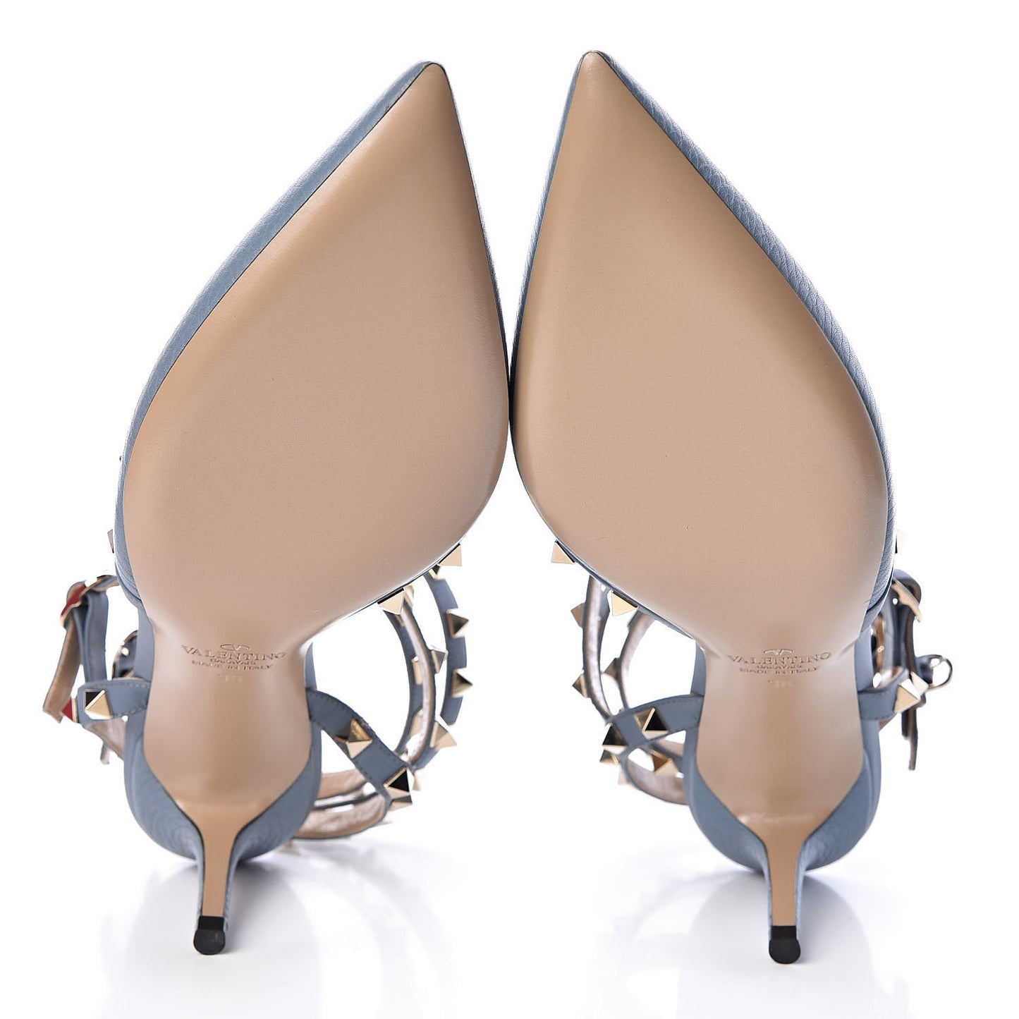 Pebbled Calfskin Rockstud Ankle Strap 65mm Pumps 38 Niagara