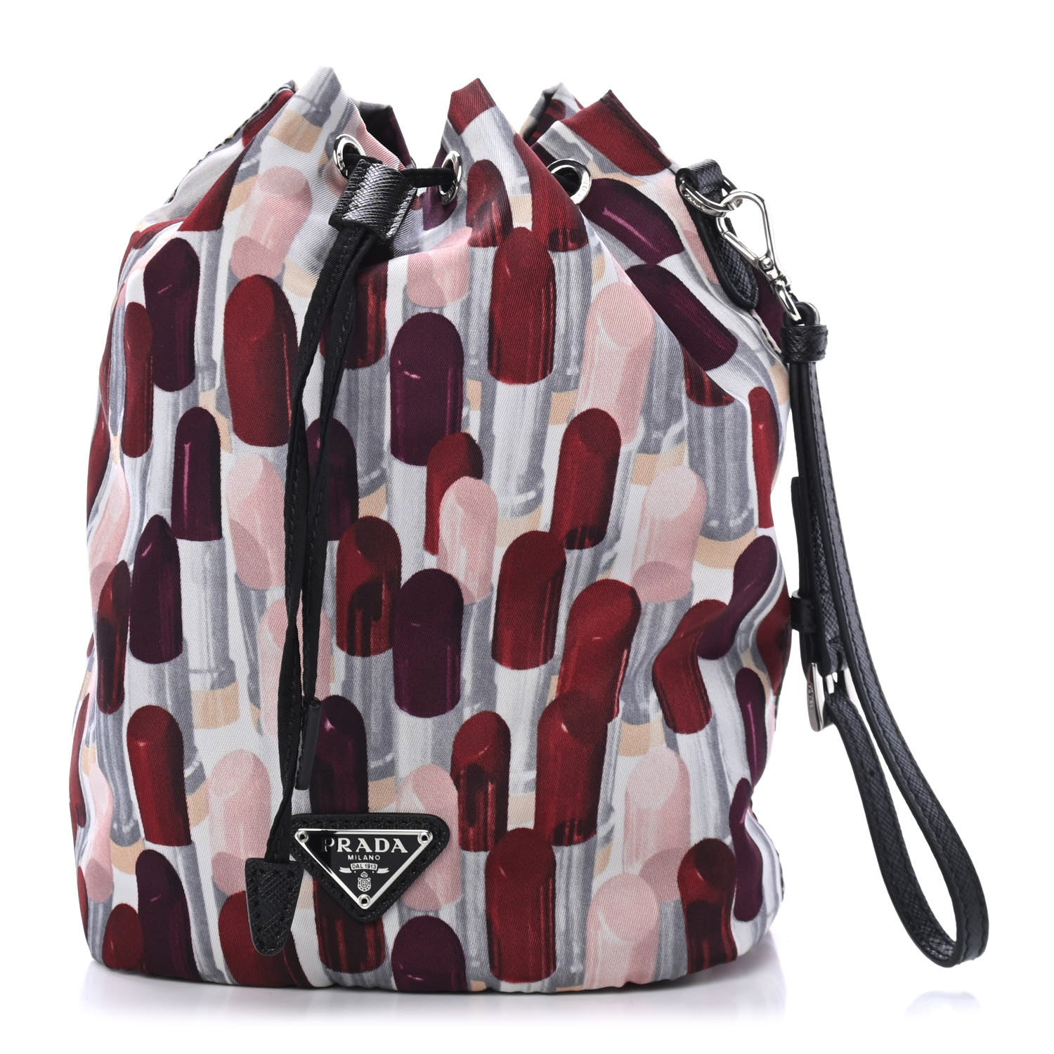 Prada Tessuto Nylon Saffiano Lipstick Print Bucket Wristlet Rosso 1 of 4