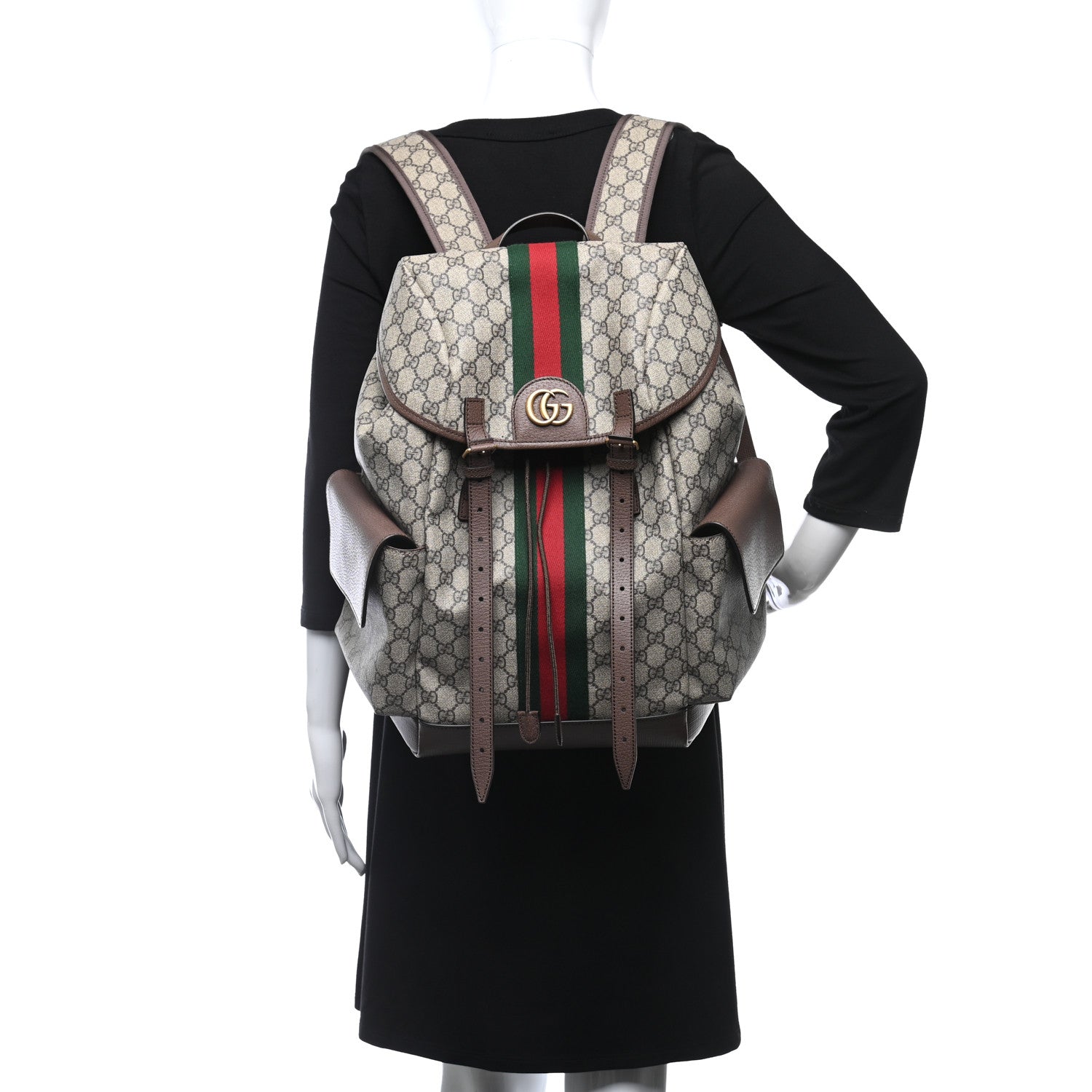 Gucci GG Supreme Monogram Medium Ophidia Double Buckle Backpack Brown 2 of 15