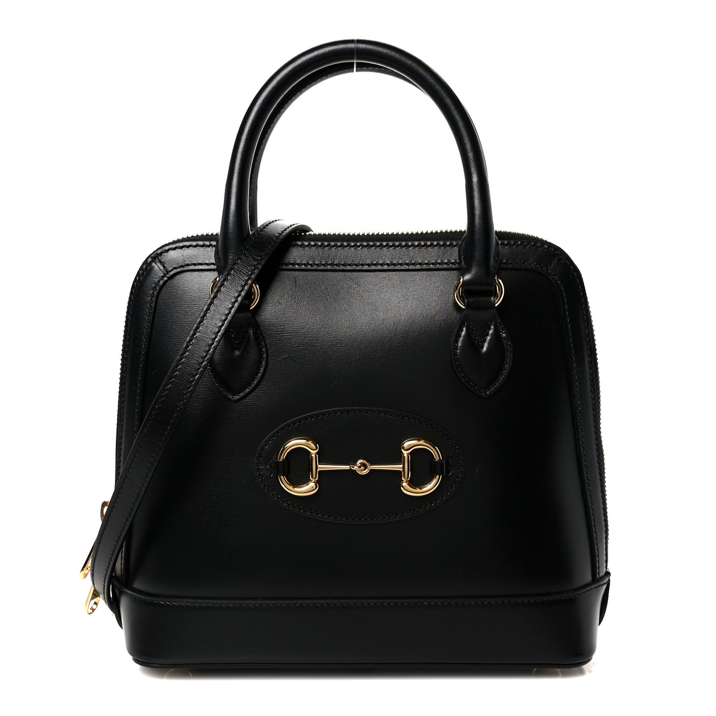 Boarded Plutone Calfskin Small Horsebit 1955 Top Handle Bag Black