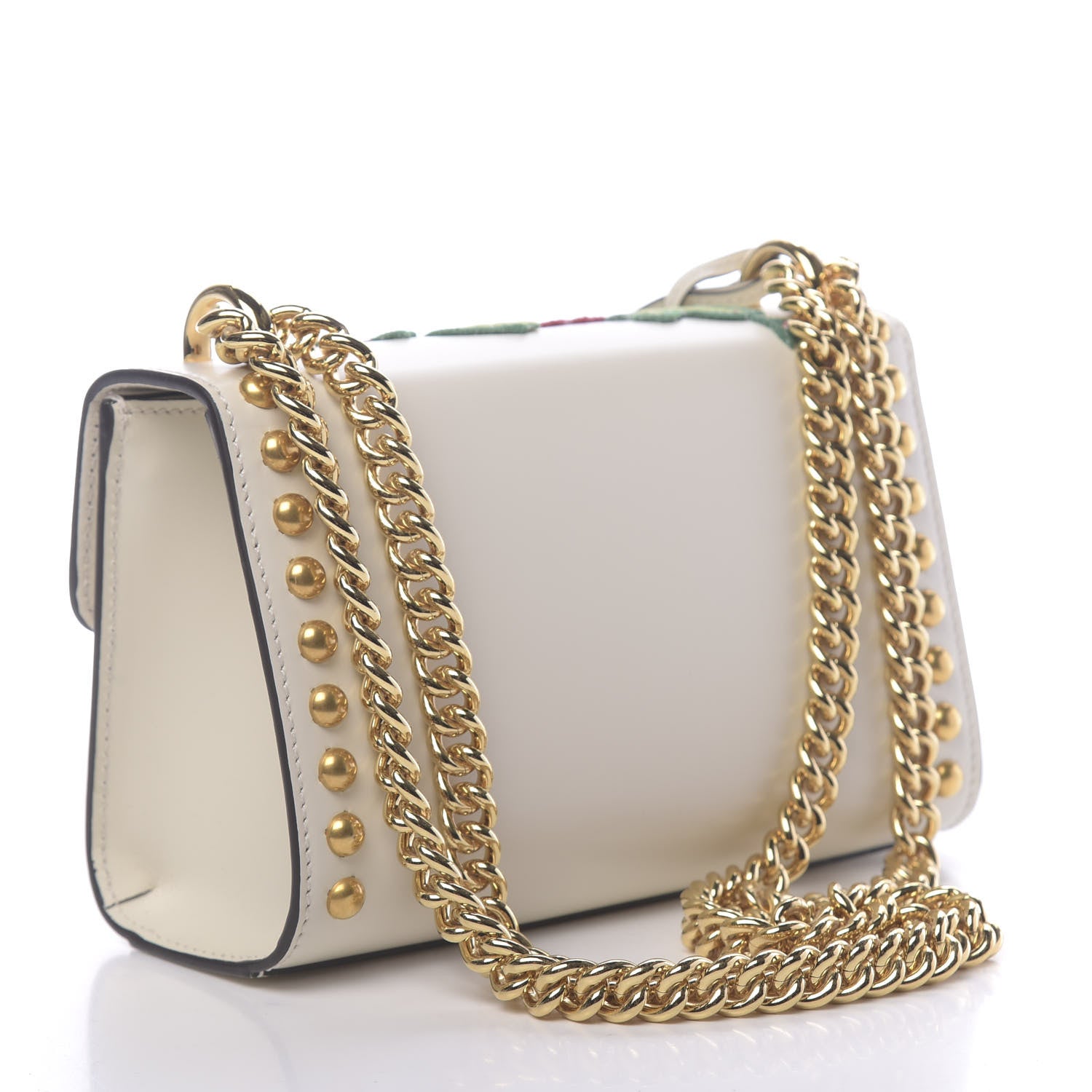Gucci Calfskin Floral Embroidered Small Padlock Shoulder Bag White 3 of 12
