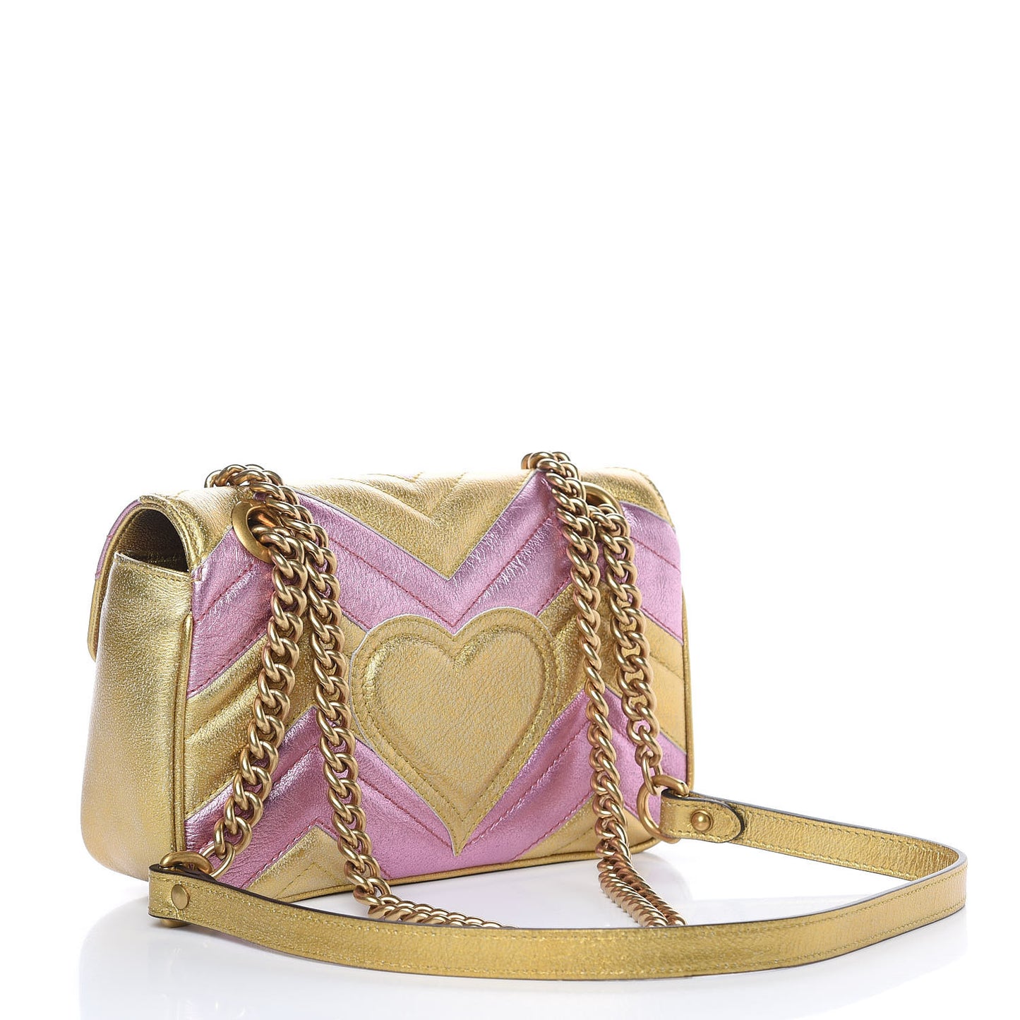 Metallic Calfskin Matelasse Mini GG Marmont Shoulder Bag Gold Pink