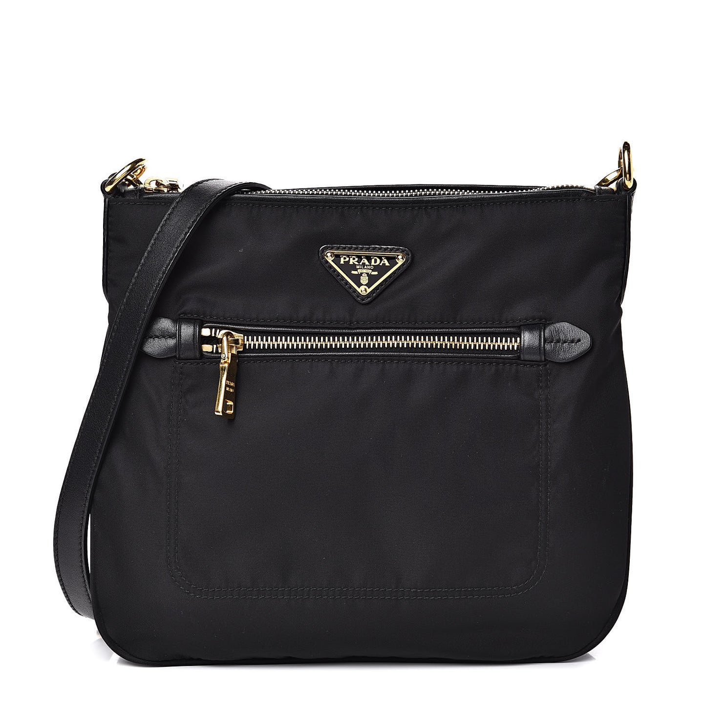 Nylon Flat Messenger Bag Black