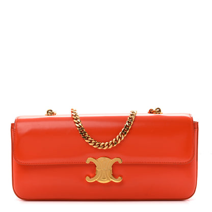 Celine Shiny Calfskin Triomphe Chain Shoulder Bag Pop Orange 1 of 19