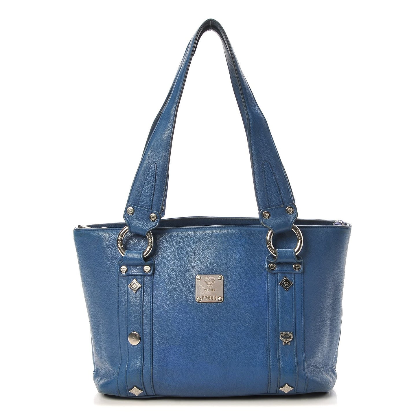Calfskin Studded Tote Bag Blue