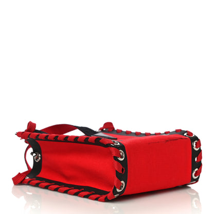 Christian Louboutin Braided Canvas Mini Cabalace Shopper Tote Red Black 5 of 13
