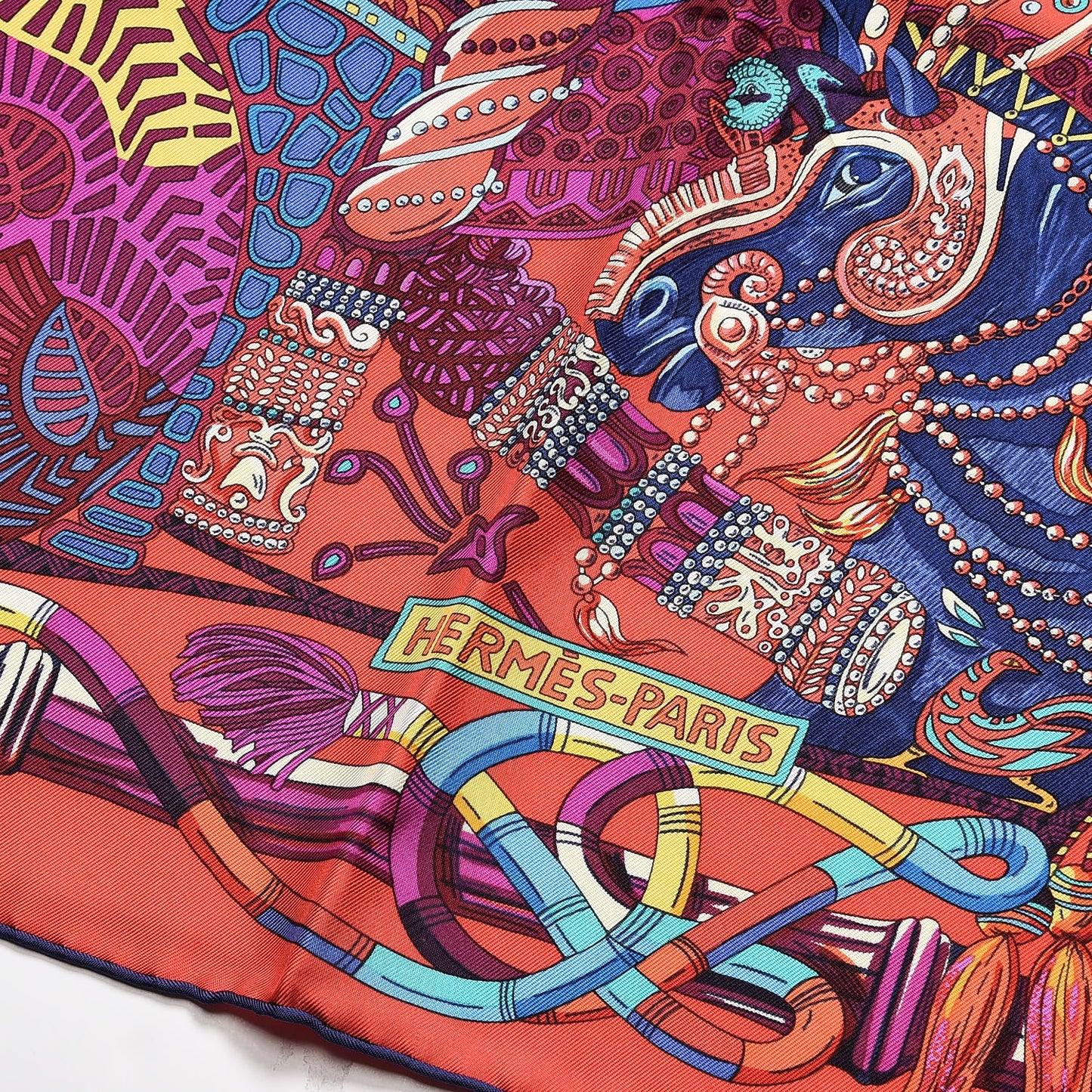 Silk Au Fil Du Carre Scarf 90 Rouge Violet Turquoise