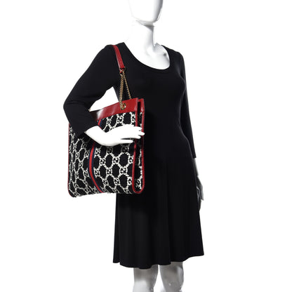 Gucci Tweed GG Monogram Large Rajah Chain Tote Romantic Cherry Black White 2 of 8