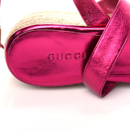 Gucci Metallic Nappa Horsebit Espadrille Sandals 37 Pink 8 of 11