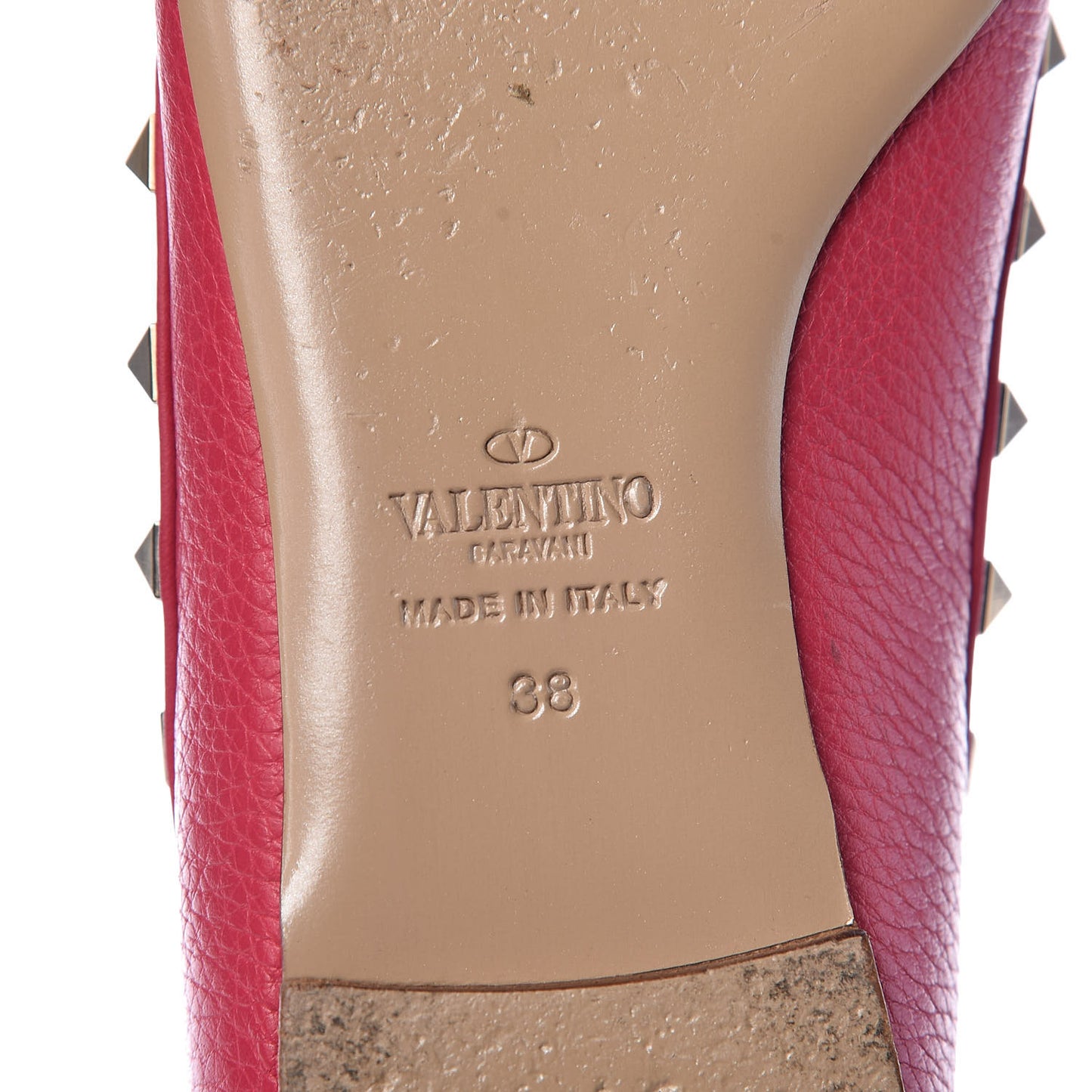 Pebbled Calfskin Rockstud Ballerina Flats 38 Deep Fuxia
