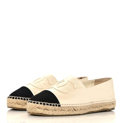 Chanel Metallic Calfskin Grosgrain CC Espadrilles 38 Ivory Black 3 of 11
