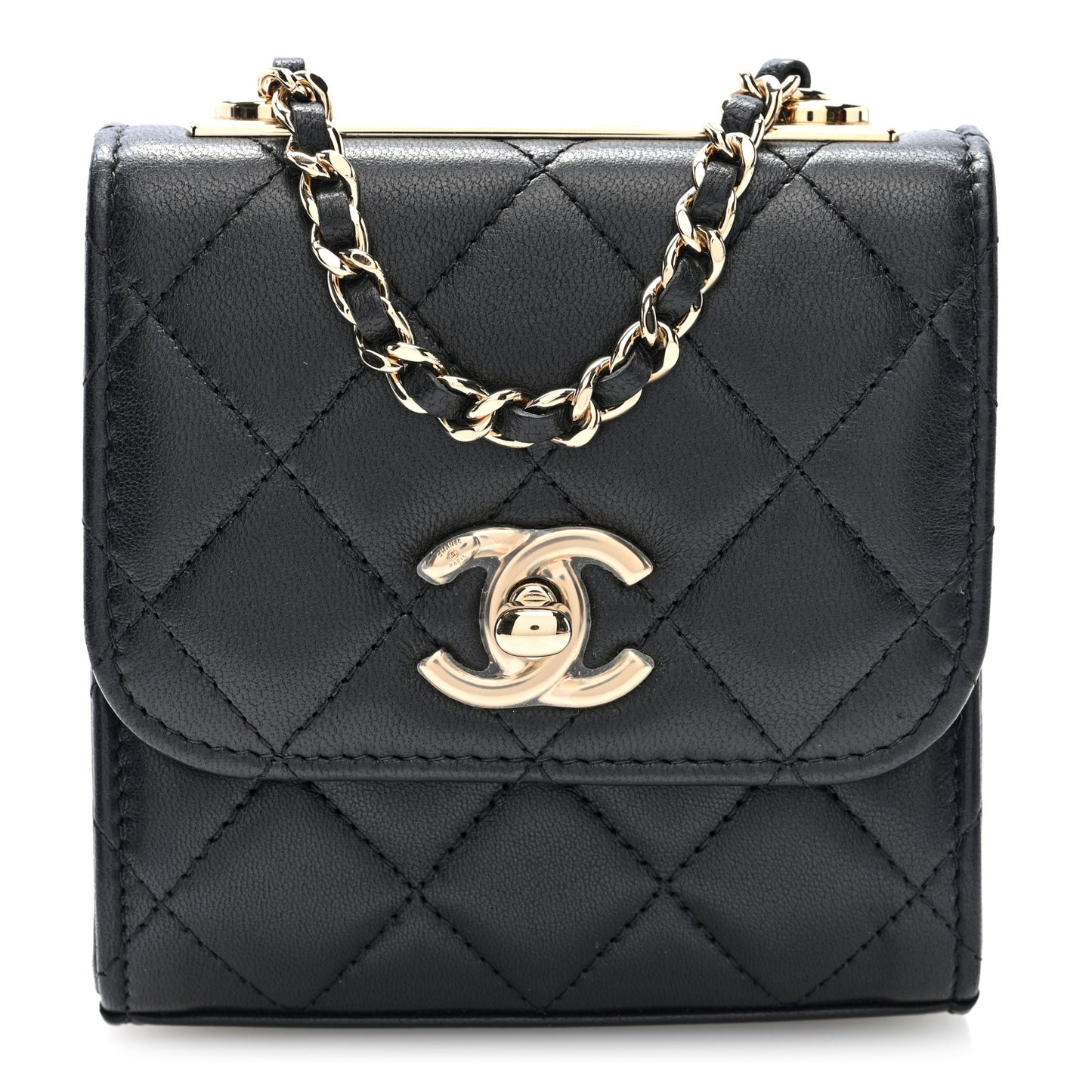 Lambskin Quilted Mini Trendy CC Clutch With Chain Black