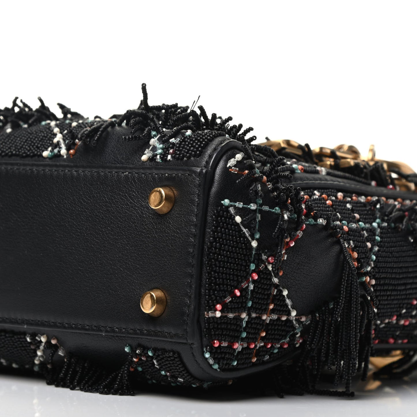 Lambskin Beaded Fringe Mini Lady Dior Black Multicolor