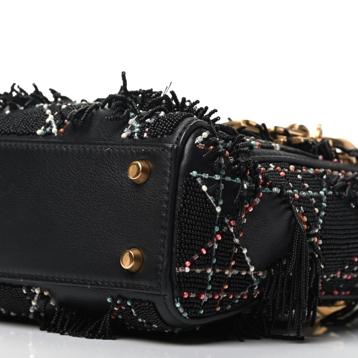 Christian Dior Lambskin Beaded Fringe Mini Lady Dior Black Multicolor 10 of 10