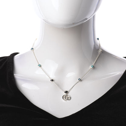 Gucci Sterling Silver Blue Topaz Mother of Pearl Double GG Pendant Necklace Blue 2 of 4