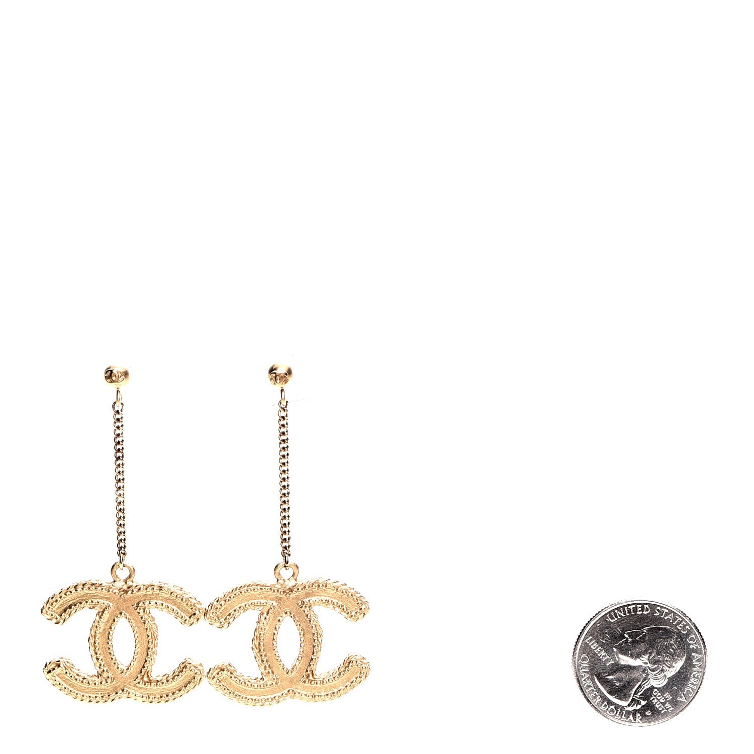 Chanel CC Drop Earrings Matte Gold 2 of 6