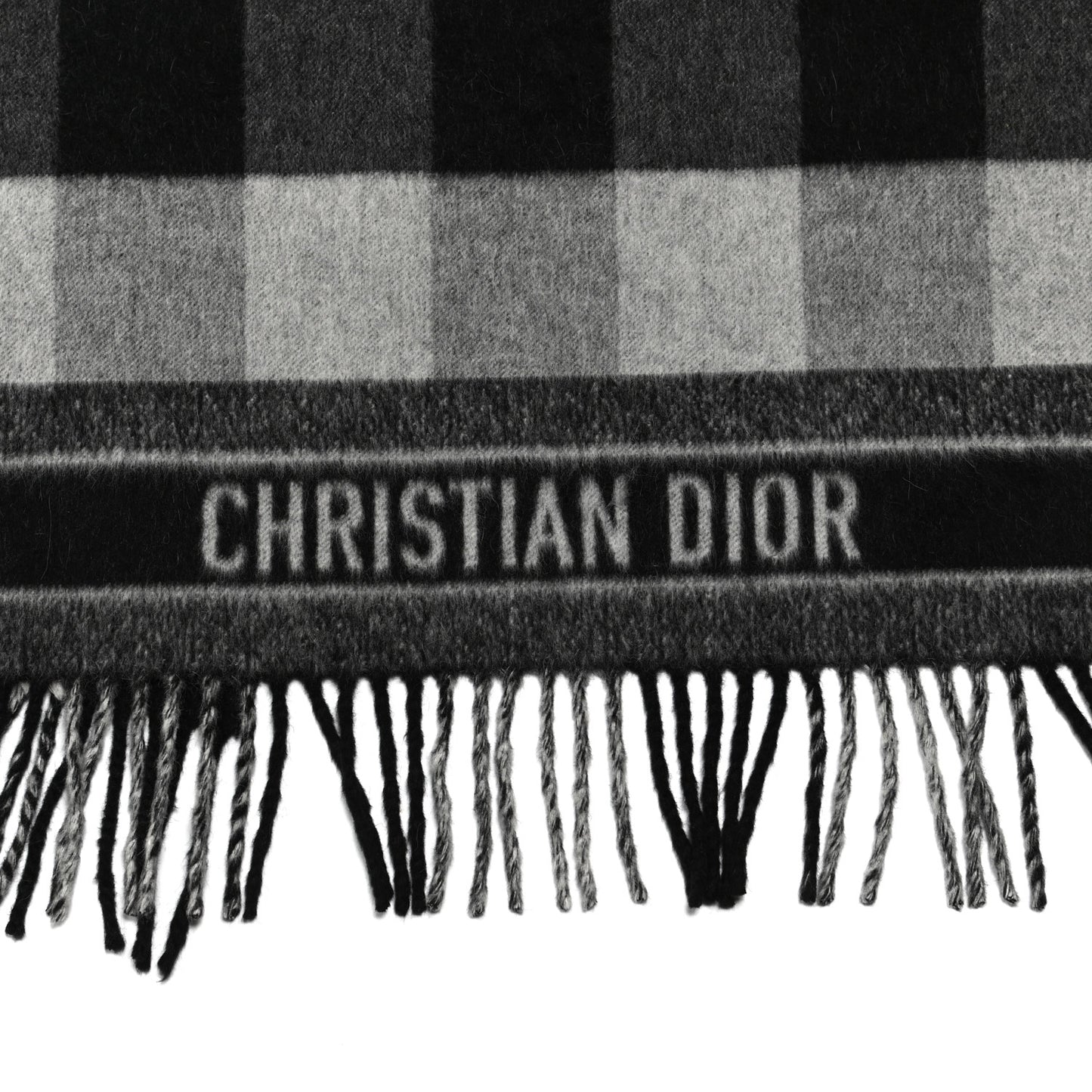 Wool Angora Check'n'Dior Fringe Scarf White Black