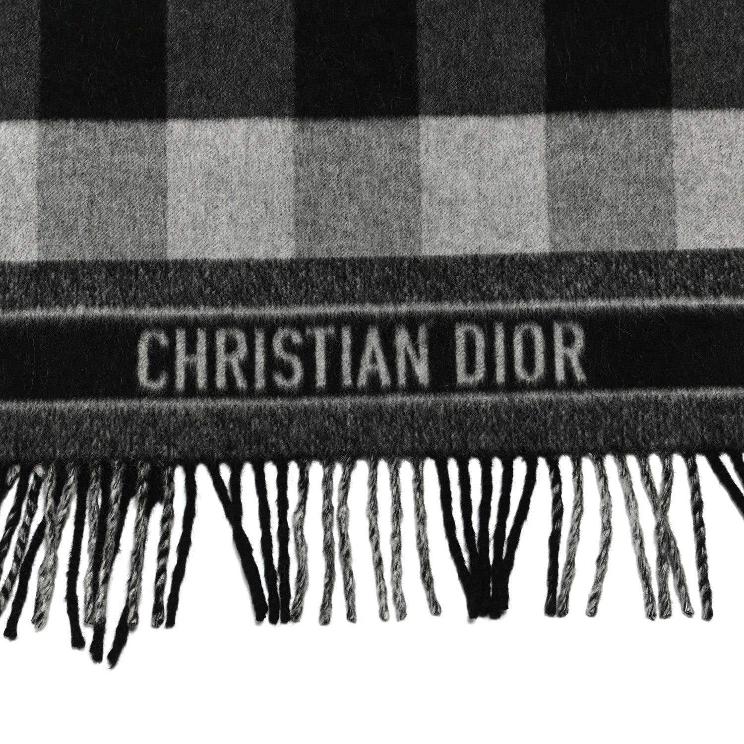 Christian Dior Wool Angora Check'n'Dior Fringe Scarf White Black 3 of 3