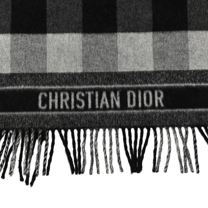 Christian Dior Wool Angora Check'n'Dior Fringe Scarf White Black 3 of 3