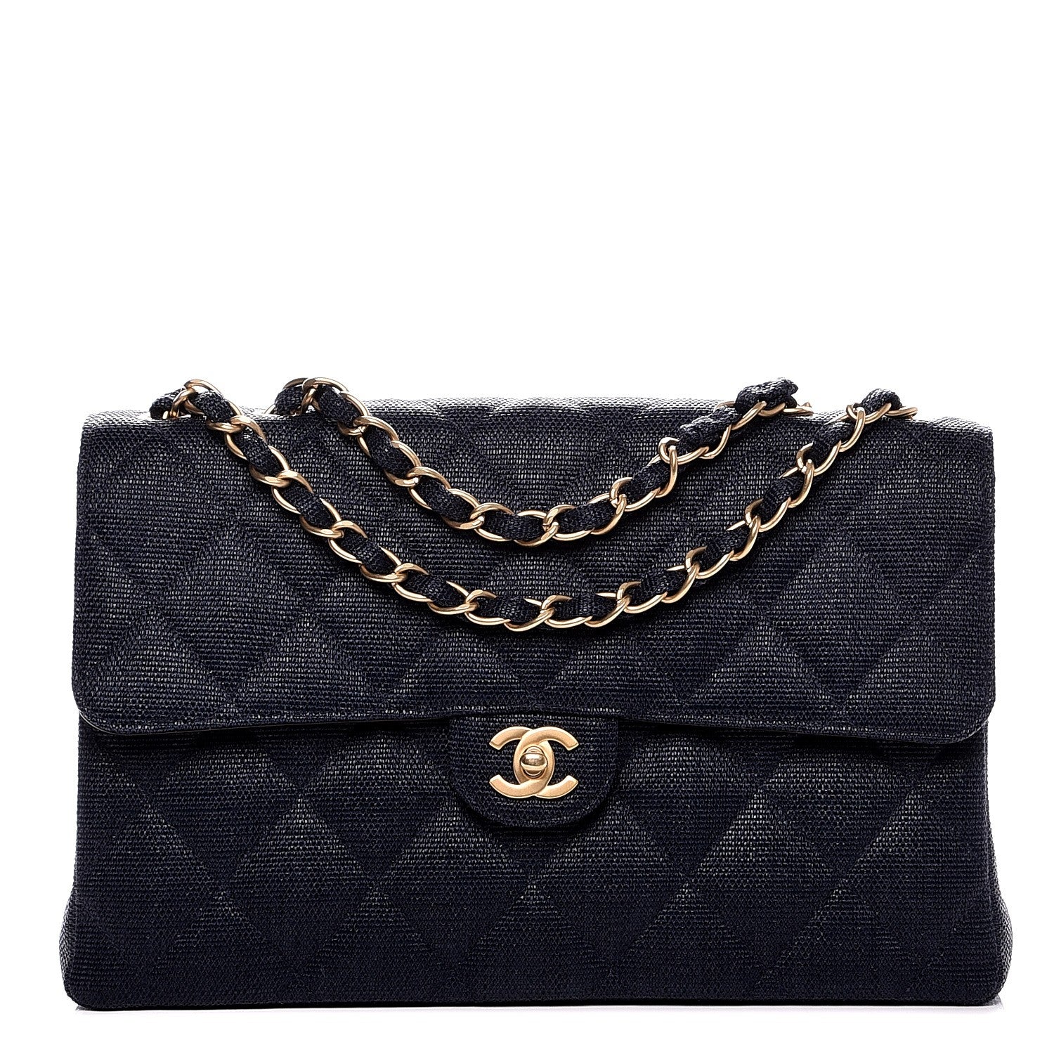 Chanel Toile Quilted Jumbo Single Flap Dark Blue 1 of 8