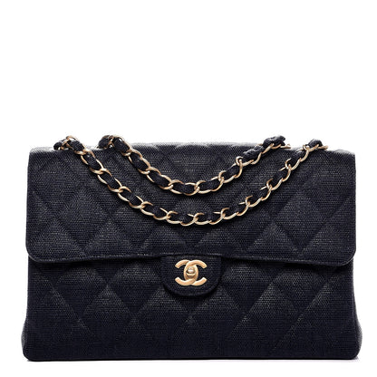 Chanel Toile Quilted Jumbo Single Flap Dark Blue 1 of 8