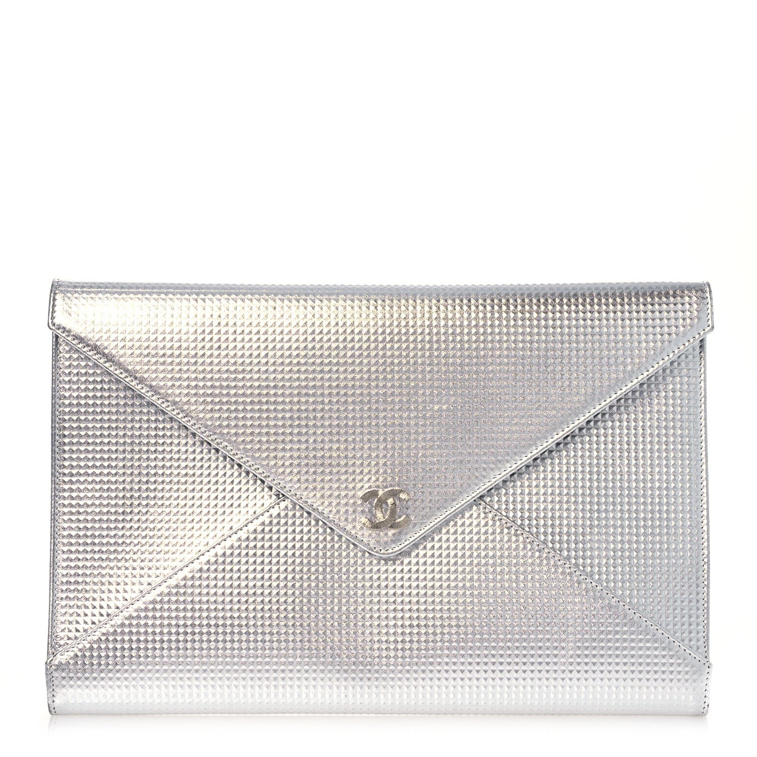 Chanel Metallic Lambskin Embossed Envelope Clutch Silver 1 of 14
