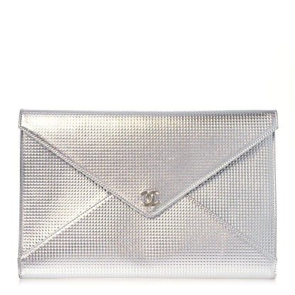 Chanel Metallic Lambskin Embossed Envelope Clutch Silver 1 of 14