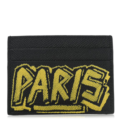Balenciaga Signature Grained Calfskin Graffiti Ville Multi Card Holder Black Yellow 1 of 6