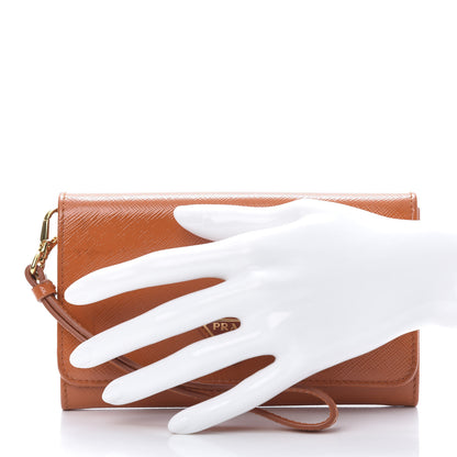 Prada Saffiano Metal Wristlet Wallet Orange 2 of 12
