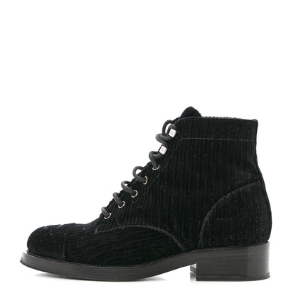 Chanel Velvet CC Combat Boots 37.5 Black 1 of 9