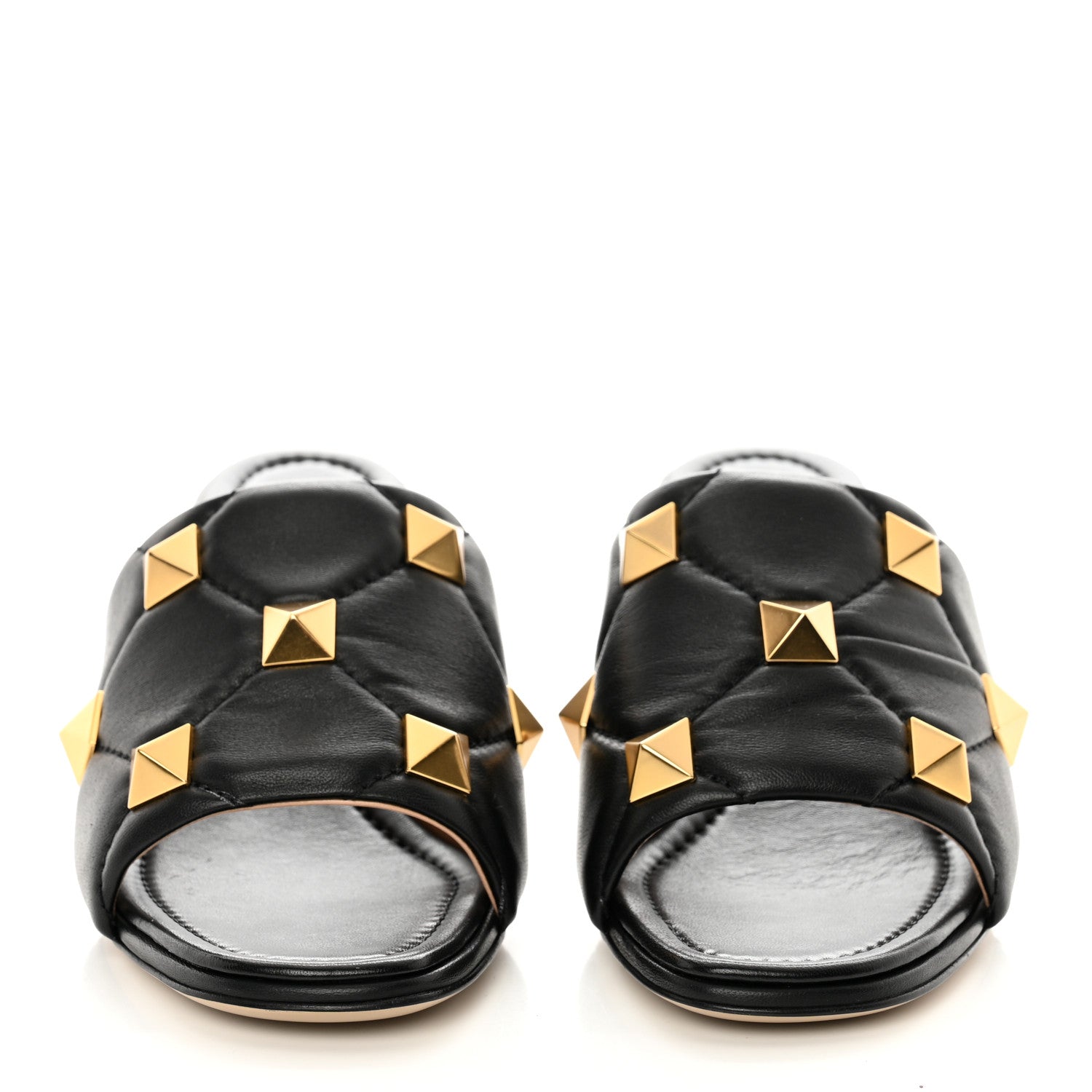 Valentino Garavani Nappa Quilted Roman Stud 65mm Slide Sandals 38 Black 2 of 11