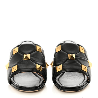 Valentino Garavani Nappa Quilted Roman Stud 65mm Slide Sandals 38 Black 2 of 11