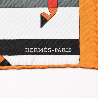 Hermes Silk Rocabar Pocket Square Orange Bleu Vert 3 of 6