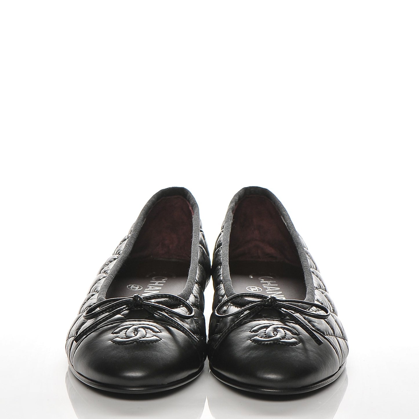 Aged Calfskin Quilted CC Cap Toe Ballerina Flats 37.5 Black