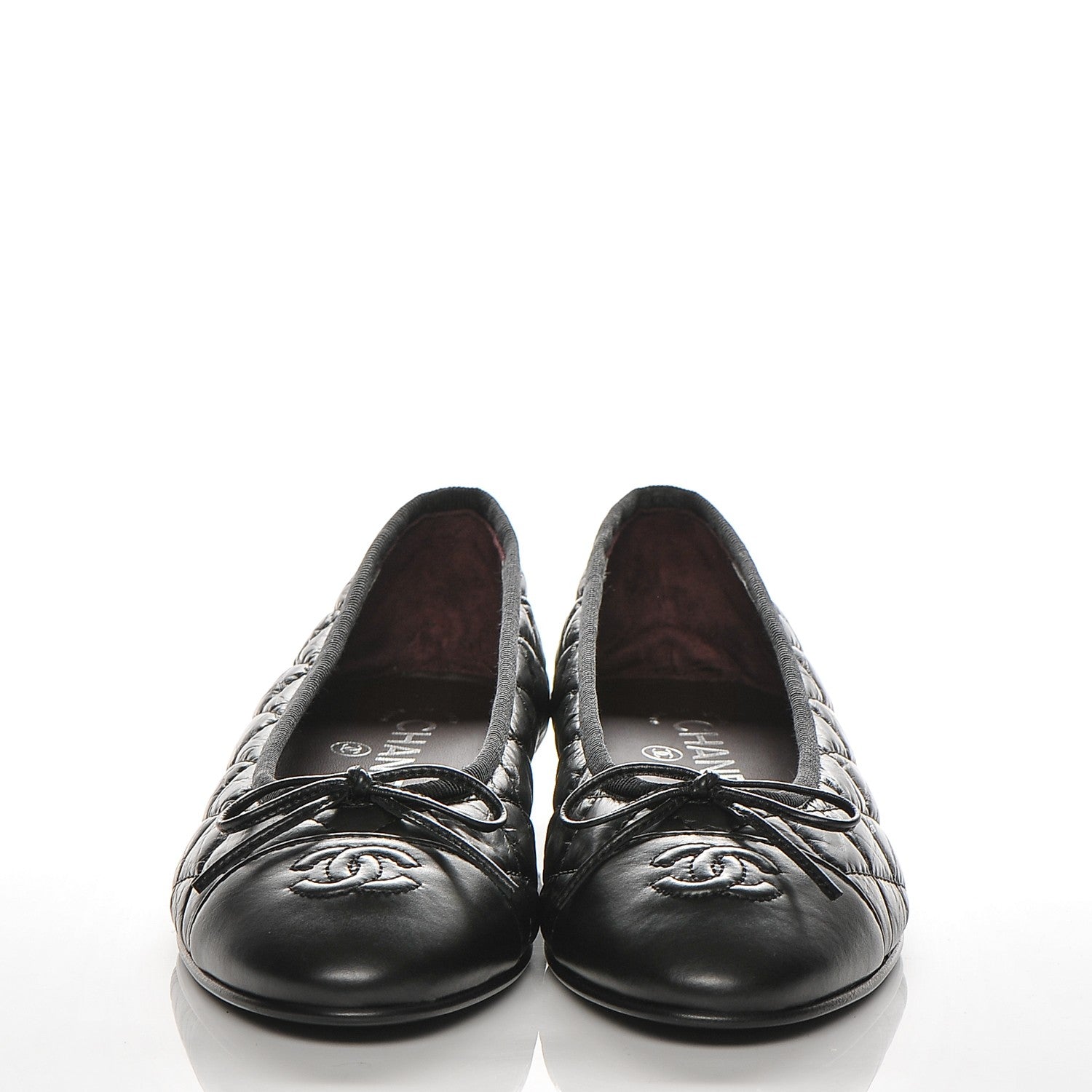 Chanel Aged Calfskin Quilted CC Cap Toe Ballerina Flats 37.5 Black 2 of 8