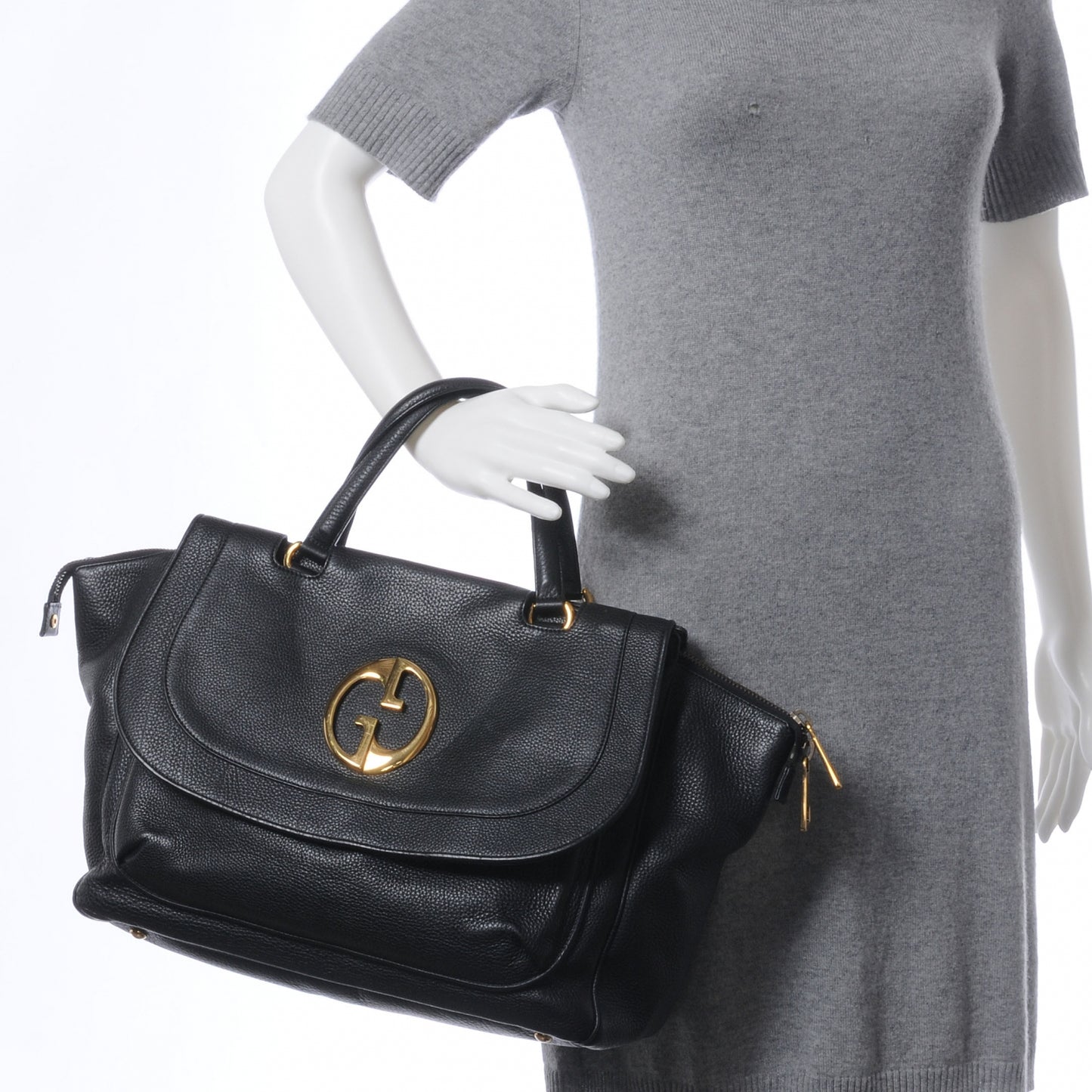 Pebbled Calfskin Medium 1973 Top Handle Satchel Black