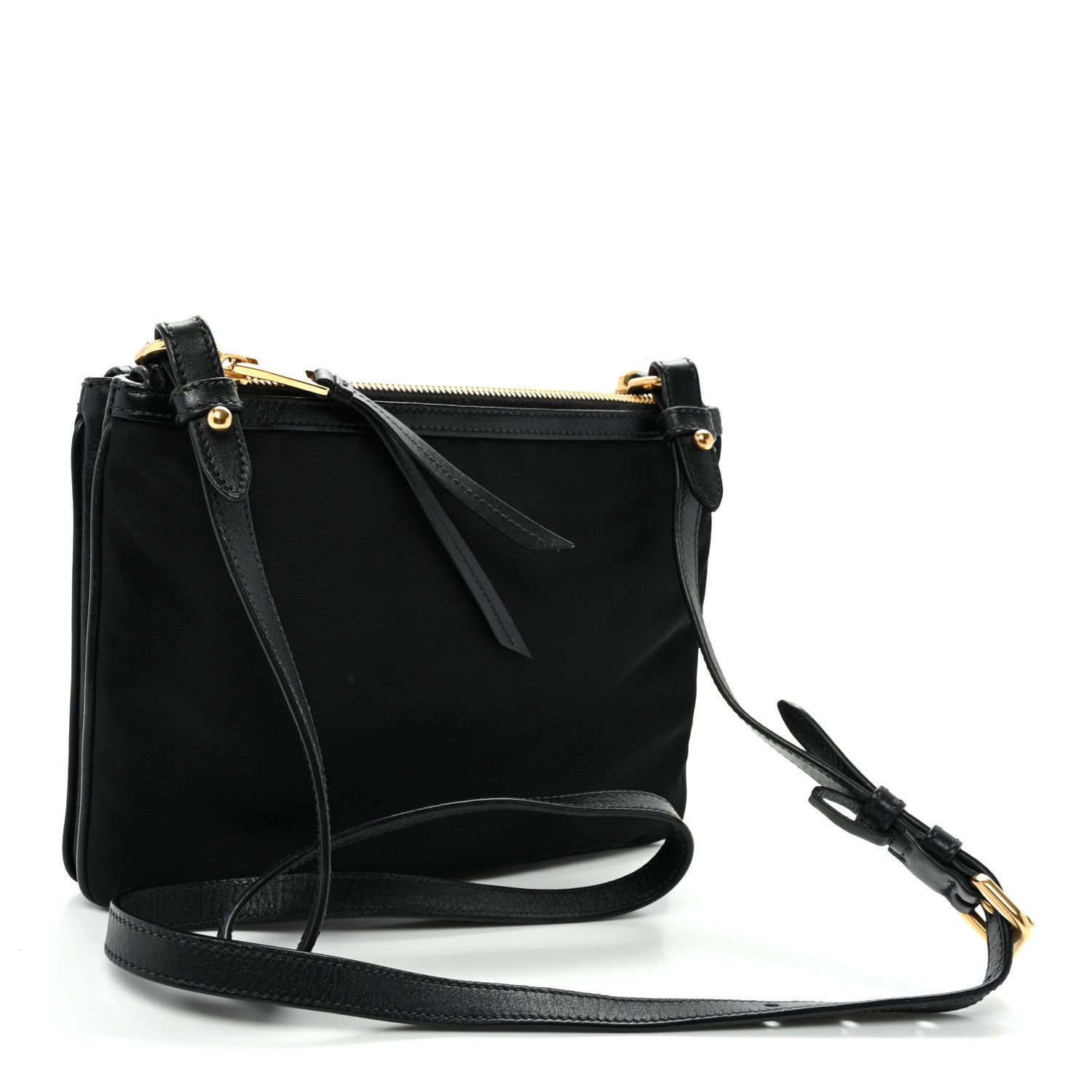 Prada Tessuto Nylon Soft Calf Double Zip Crossbody Bag Black 4 of 11