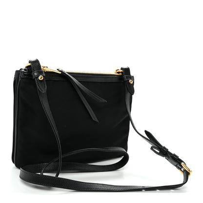 Prada Tessuto Nylon Soft Calf Double Zip Crossbody Bag Black 4 of 11