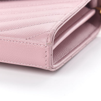 Saint Laurent Grain De Poudre Matelasse Chevron Monogram Chain Wallet Tender Pink 9 of 11
