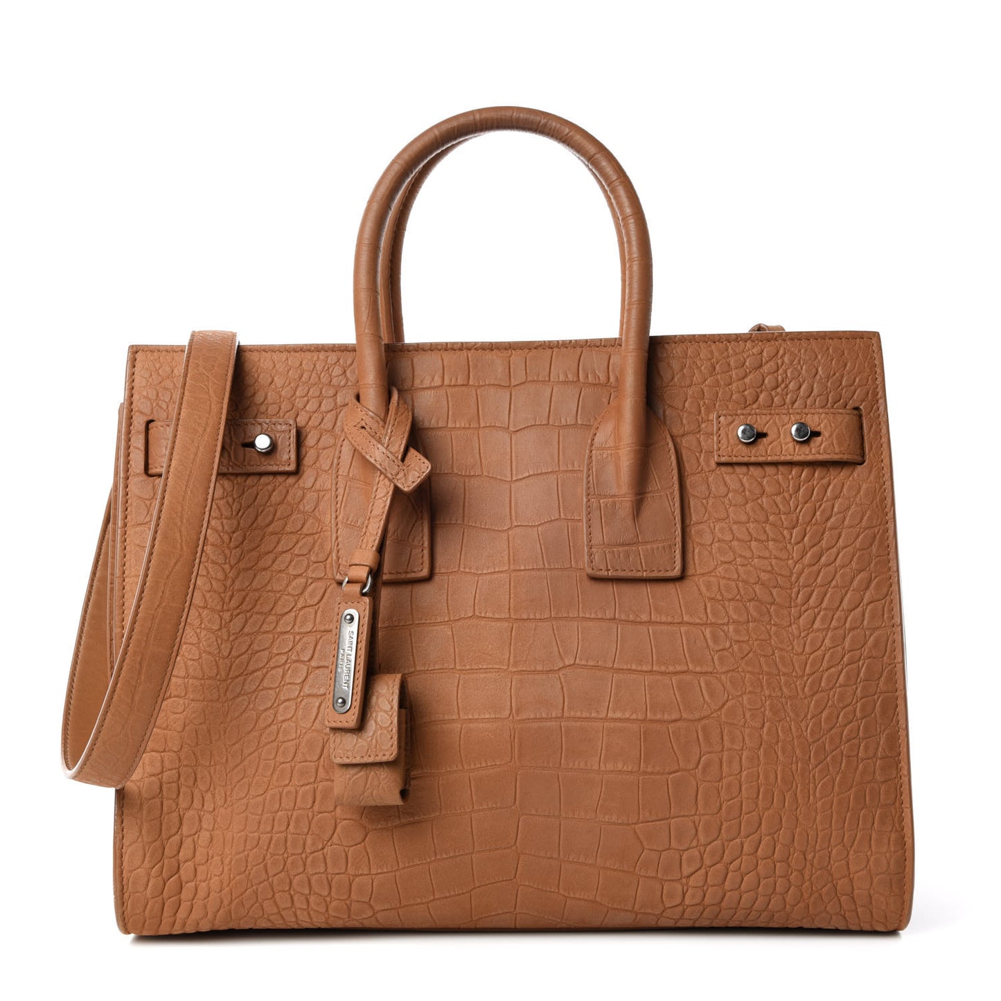 Crocodile Embossed Suede Small Supple Sac de Jour Tan